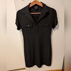 En Focus Studio Black Collared Black Button Polo Dress